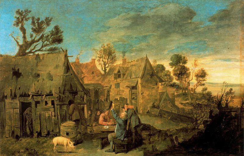 Adriaen Brouwer Village Scene with Men drinking oil painting image